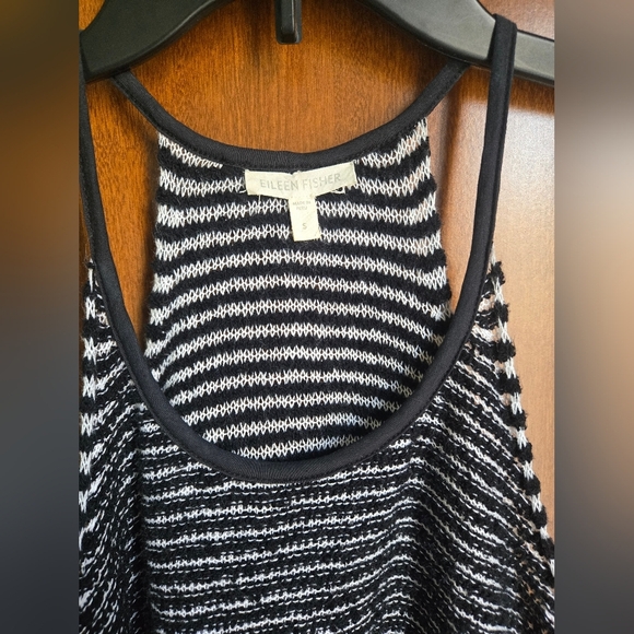 Eileen Fisher Knitted Tank Black And White Stripe Racerback Womens Small - Picture 3 of 5
